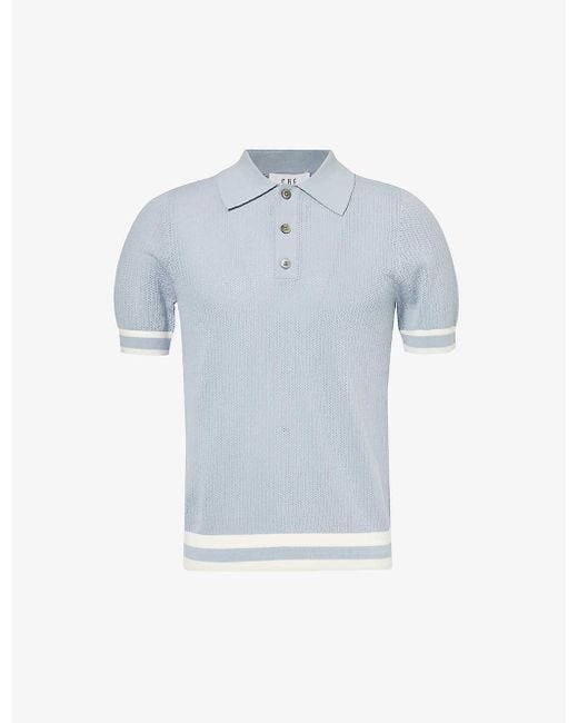 CHE Blue Quinn Stripe-trimmed Cotton-knit Polo Shirt for men