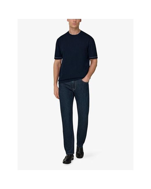 Boggi Blue Crew-Neck Cotton Crêpe Knit T-Shirt for men