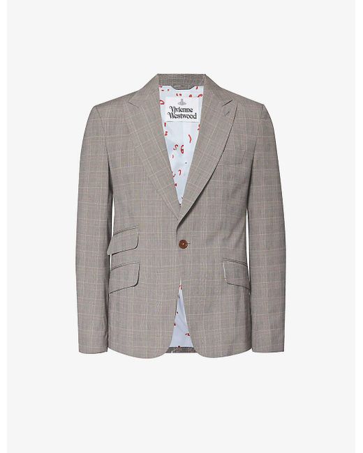 Vivienne Westwood Gray Checked Single-breasted Stretch-cotton Jacket for men