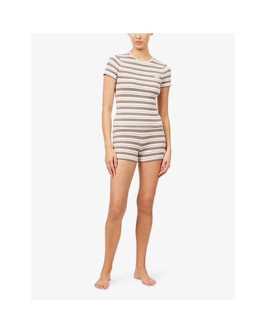 Lounge Underwear Natural Stripe-Pattern Ribbed Stretch-Knit Shorts