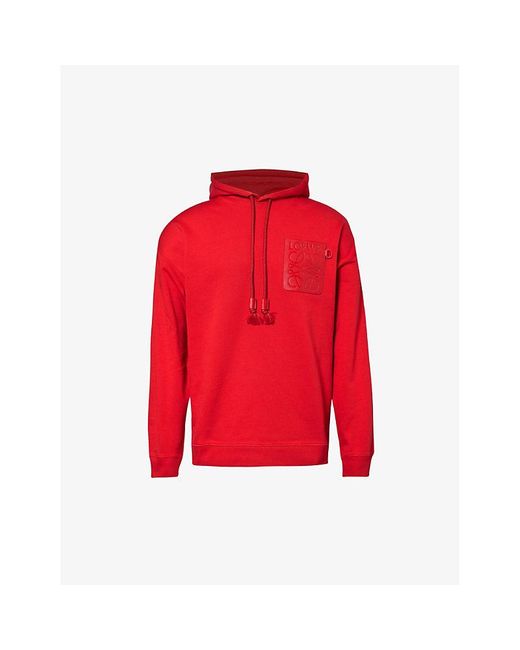 Loewe Red Anagram-patch Relaxed-fit Cotton-jersey Hoody for men