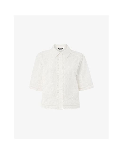 Whistles White Broderie Short-Sleeve Button-Down Cotton Shirt