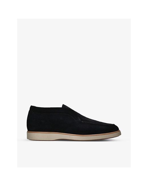 Magnanni Shoes Black Paraiso Tonal-Stitching Suede Mid-Top Loafers for men