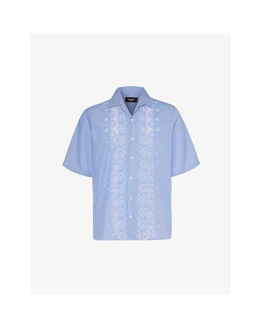 DSquared² Blue Sunset Floral-embroidered Cotton-blend Shirt for men