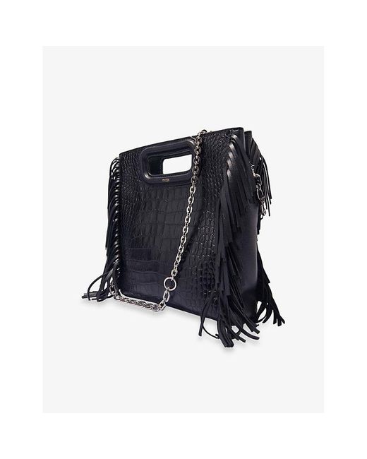 Maje Blue Fringed Mock-Croc Leather Cross-Body Bag