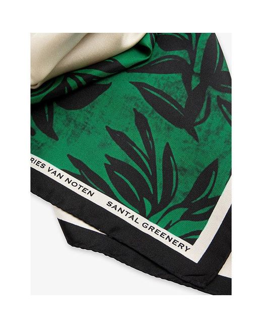 Dries Van Noten Green Graphic-Print Silk Scarf