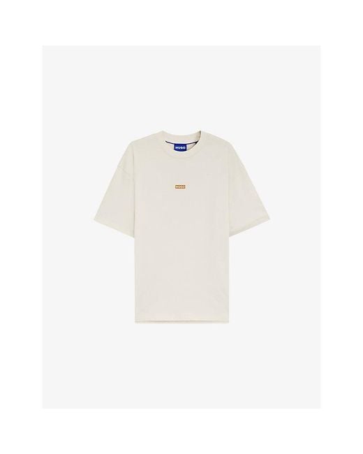 HUGO White Logo-Print Relaxed-Fit Cotton-Jersey T-Shirt for men