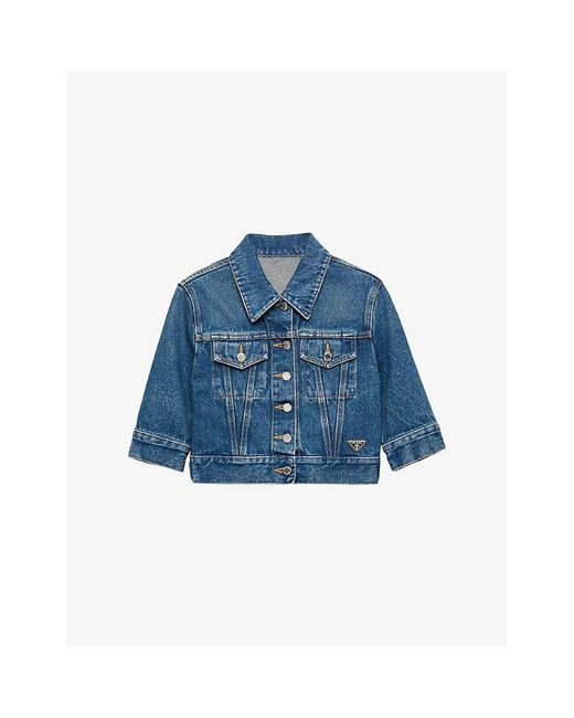 Prada Blue Short-Sleeved Cropped Denim Jacket