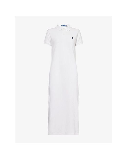Polo Ralph Lauren White Polo-Collar Short-Sleeves Cotton-Piqué Midi Dress