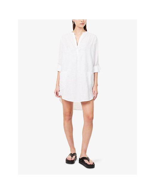 Seafolly White Boyfriend Chambray Cotton Beach Shirt