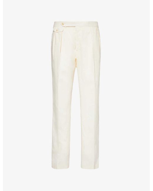Polo Ralph Lauren White Pleated Straight-leg Slim-fit Linen Trousers for men
