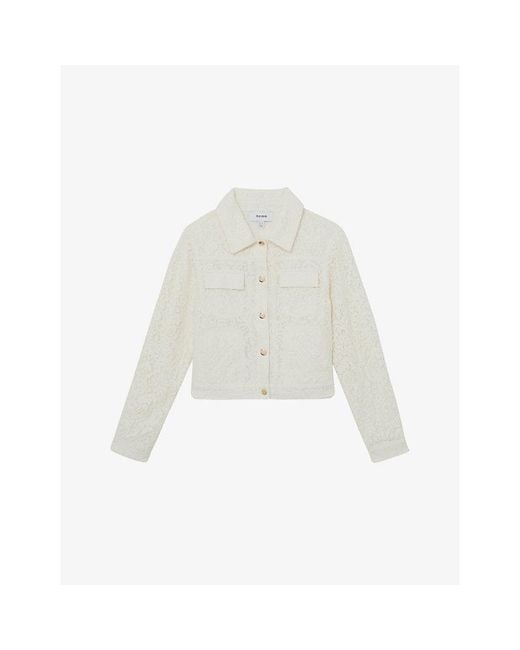 Reiss White Lori Flap-Pocket Lace Jacket