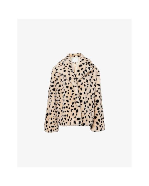 Reformation White Ellie Dalmation-Print Faux-Fur Coat