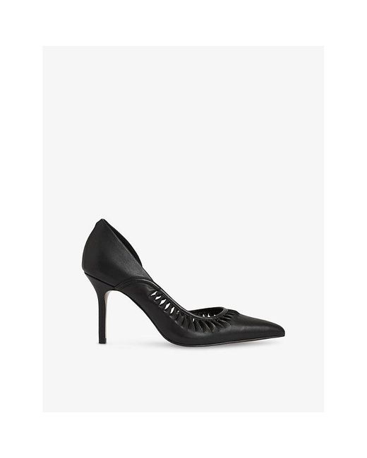 Reiss Black Marlene Twisted Cut-Outs Leather Heeled Courts