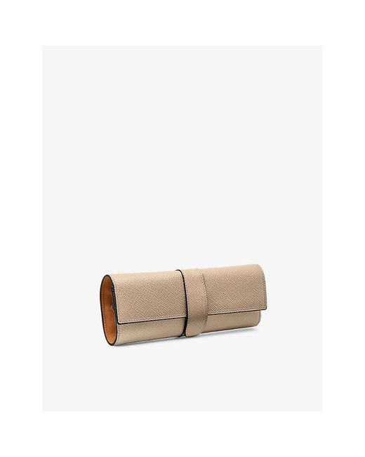 Smythson Natural Panama Small Leather Jewellery Roll Case