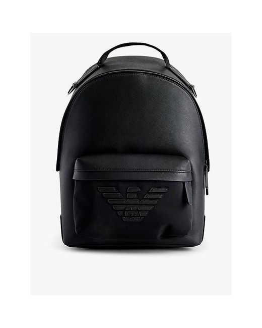 Emporio Armani Black Logo-patch Faux-leather Backpack for men