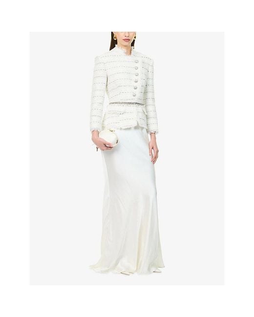 Self-Portrait White Boucle Contrast Satin Maxi Dress