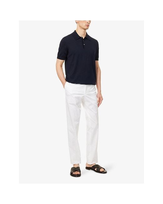 Dunhill Blue Short-Sleeves Regular-Fit Cotton And Silk Polo Shirt for men