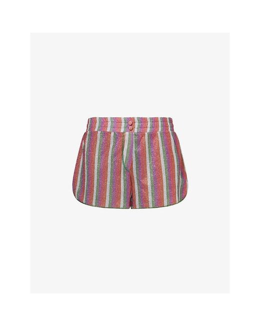 Oseree Red Lumiere Metallic Stretch-Woven Shorts