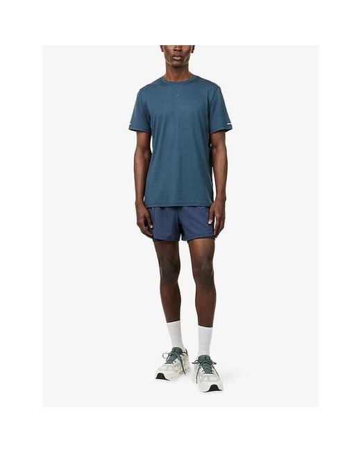 GYMSHARK Blue Logo-Print Slim-Fit Stretch-Woven Running T-Shirt for men