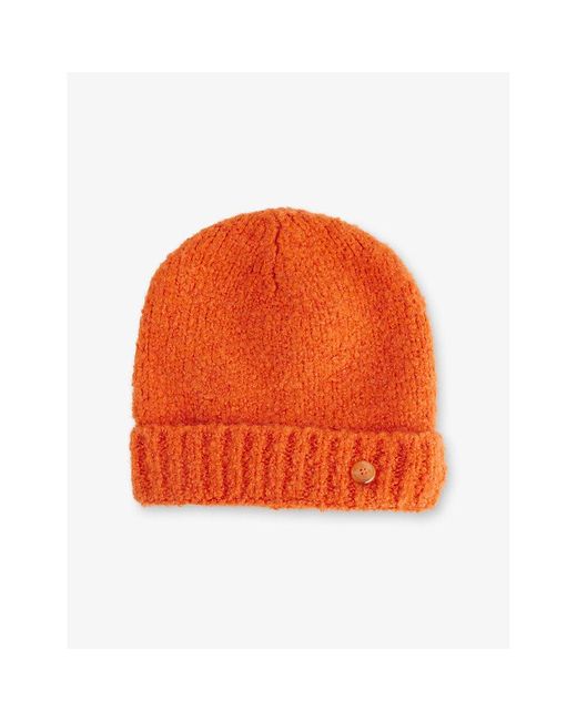 God's True Cashmere Orange Vermillion Wind Button-Embellishment Cashmere Beanie
