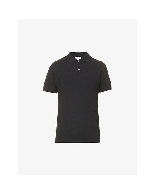 Sunspel Black Short-Sleeved Cotton- Piqué Polo Shirt for men