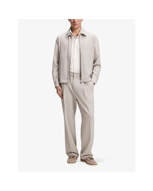 Boss Gray Collared Relaxed-Fit Wool Jacket for men