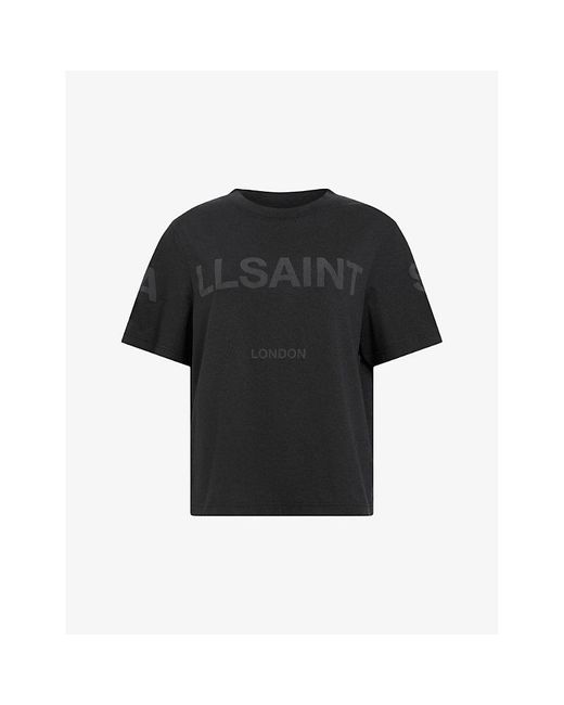 AllSaints Black Lisa Logo-print Relaxed-fit Organic-cotton T-shirt