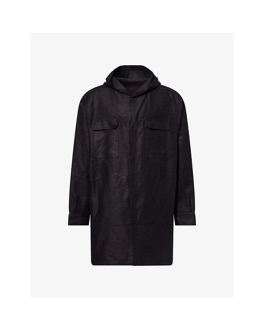Rick Owens Blue Longline Hooded Woven Shirt for men