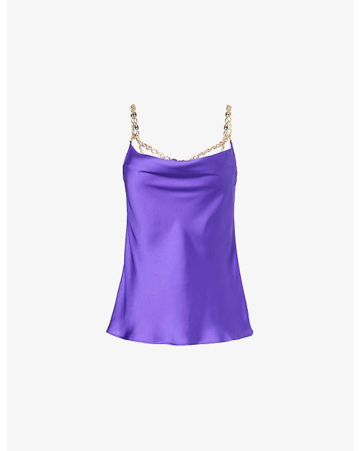 Rabanne Purple Cowl-neck Relaxed-fit Satin Top