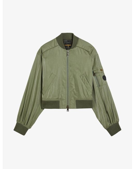 Ted Baker Bronlei Cropped Cotton-blend Bomber Jacket in Khaki (Green ...