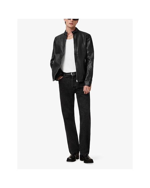 AllSaints Black Cora Regular-Fit Snapback-Collar Leather Jacket for men