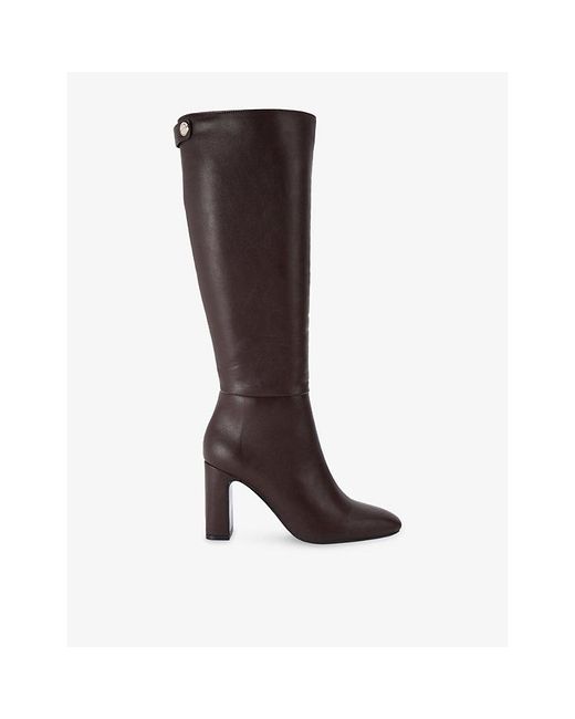 Carvela Kurt Geiger Brown Jackpot Wide-Fit Faux-Leather Heeled Knee-High Boots