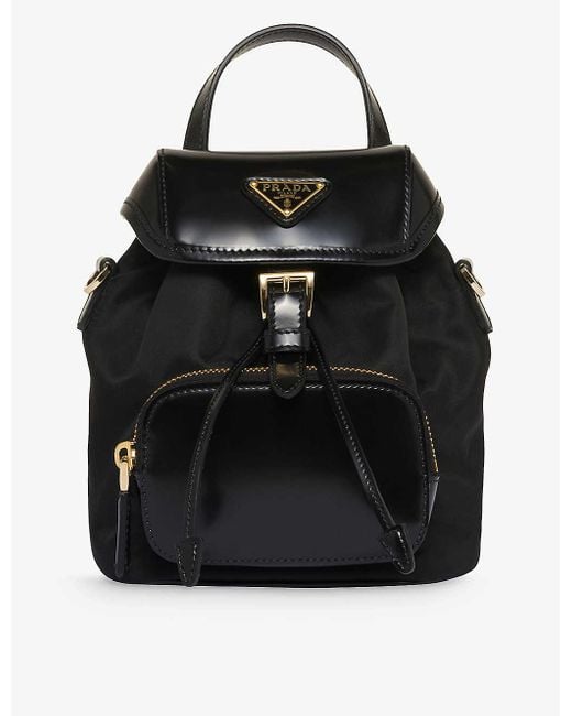 Prada Black Re-nylon Small Recycled-nylon And Leather Backpack