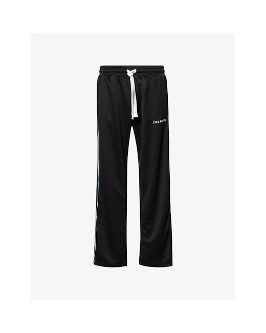 Cole Buxton Black Logo-Print Contrast-Stripe Woven Track Jogging Bottoms for men