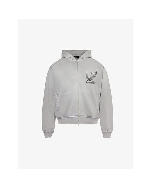 Represent Gray Icarus Graphic-print Cotton-jersey Hoody for men