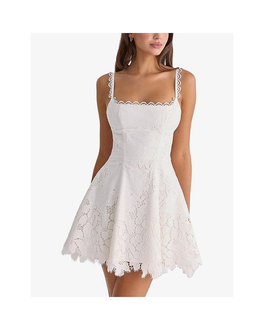 House Of Cb White Isla Floral-Pattern Woven Mini Dress