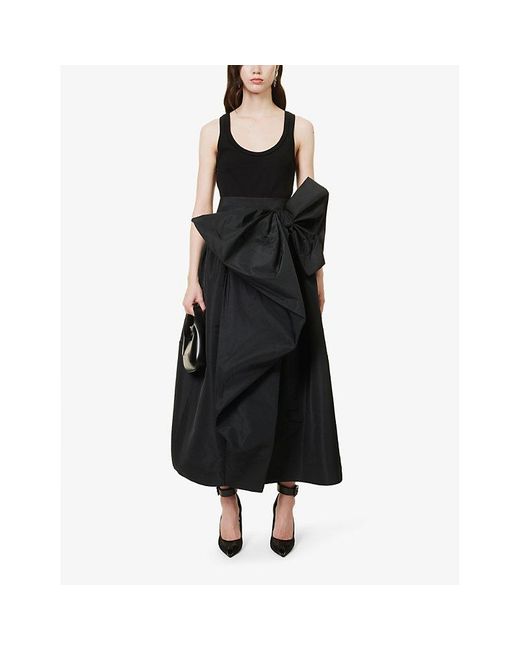 Alexander McQueen Black Bow-embellished Scoop-neck Stretch-cotton Midi Dress