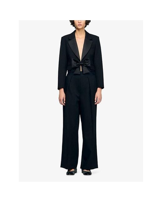 Sandro Black Short Bow-Embellished Satin Jacket