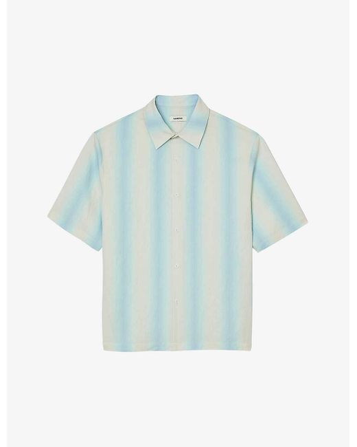 Sandro Blue Stripe-print Relaxed-fit Woven Shirt for men