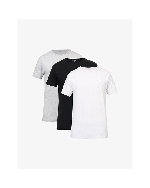 Paul Smith Black Short-sleeved Crewneck Pack Of Three Organic Cotton-jersey T-shirts for men