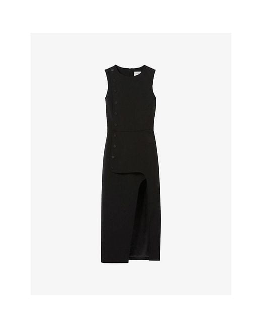 Claudie Pierlot Black Button-Down Round-Neck Stretch-Woven Midi Dress