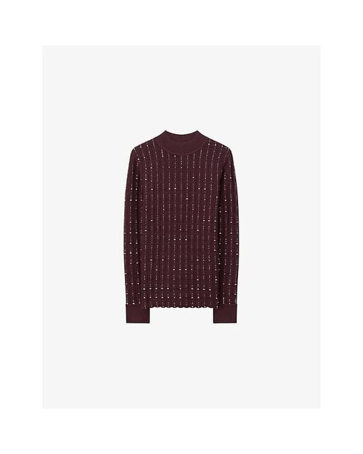 Joseph Red Fragmented Stripe Mock-Neck Stretch-Knit Top