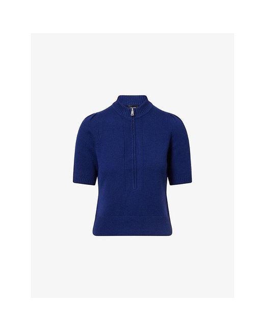 ME+EM Blue Puff-Sleeve Cashmere T-Shirt