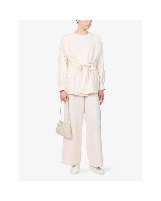 Kayanee White City Wide-Leg Linen-Blend Trousers