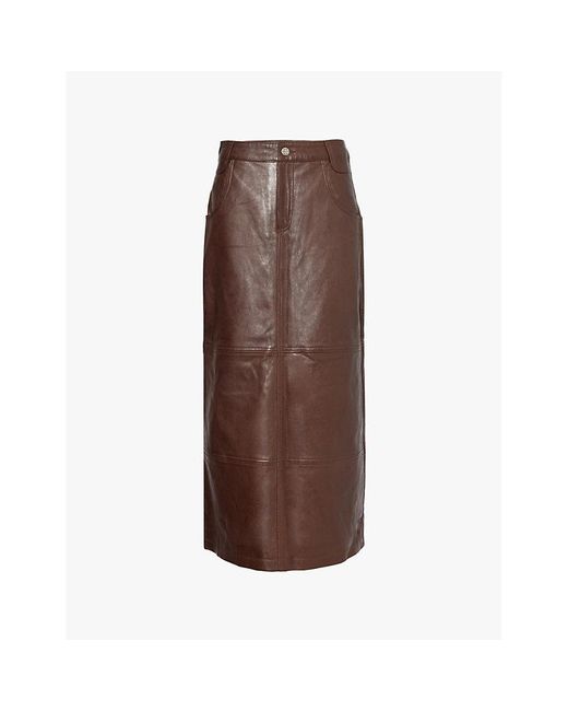 Telfar Brown Flared Split High-Waist Leather Maxi Skirt