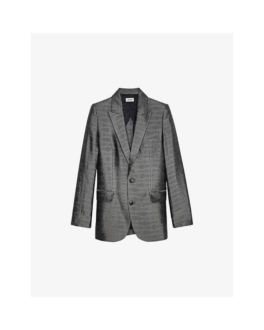 Zadig & Voltaire Gray Vegy Monogram-Jacquard Single-Breasted Woven Blazer