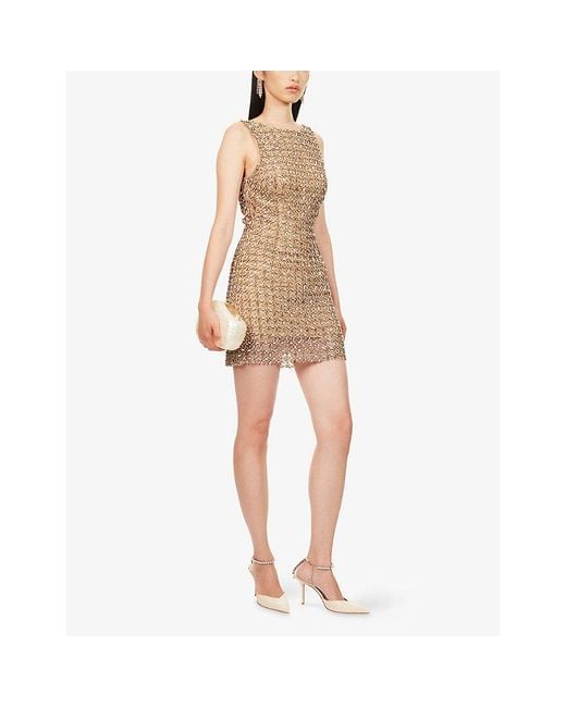 La Fuori Natural Gilded Crystal Bead-Embellished Mini Dress