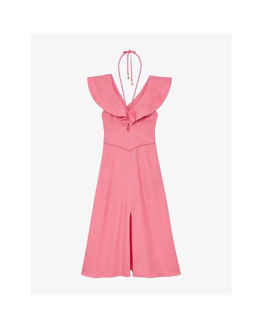Reiss Pink Giselle Ruffled Woven Midi Dress