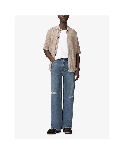 AllSaints Natural Arktx Open-Knit Cotton Shirt for men